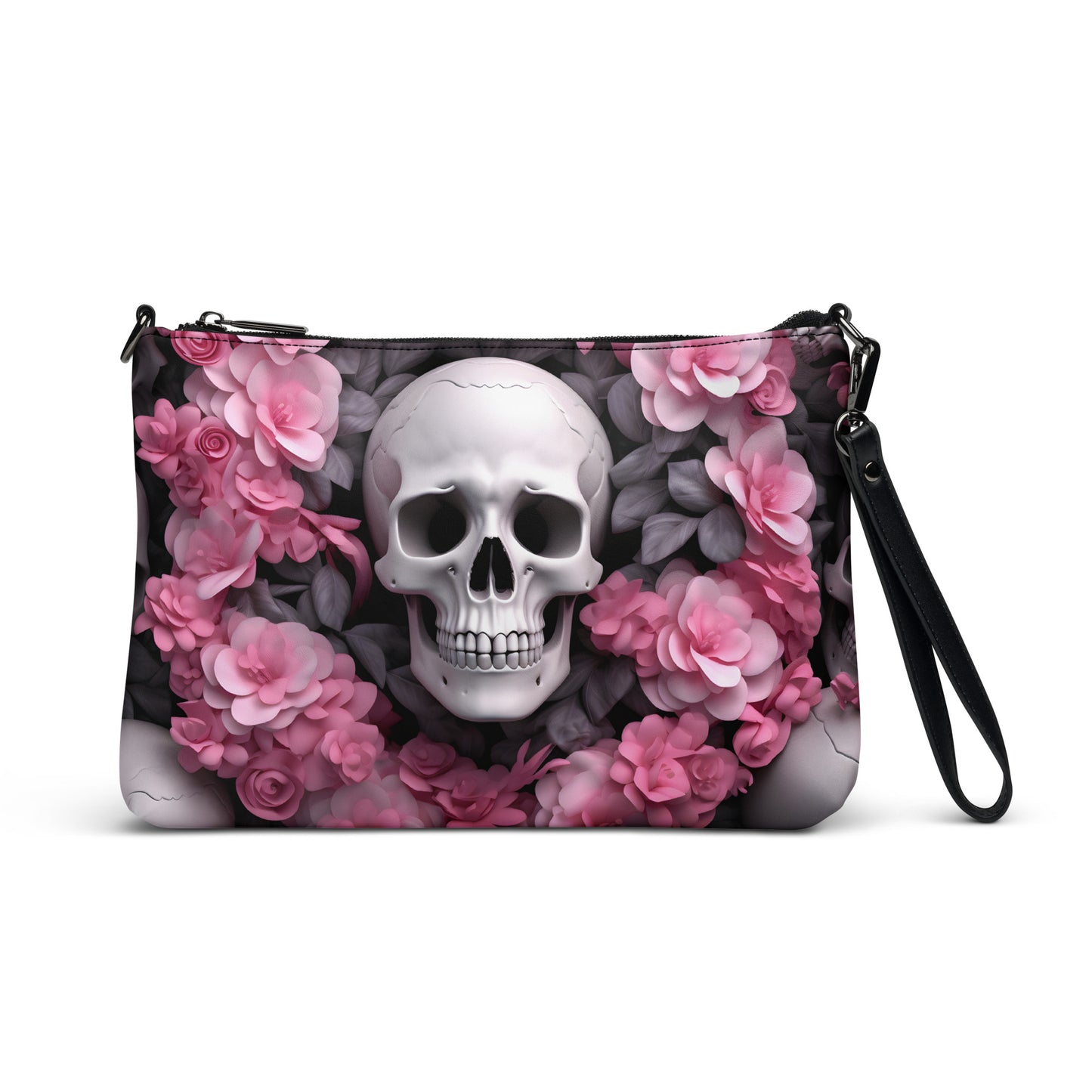 Umhängetasche Schädel und Blumen Motiv 2