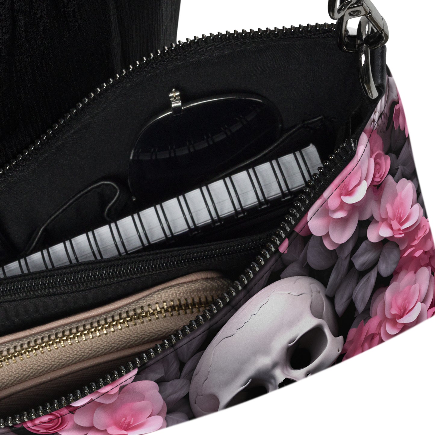 Umhängetasche Schädel und Blumen Motiv 2