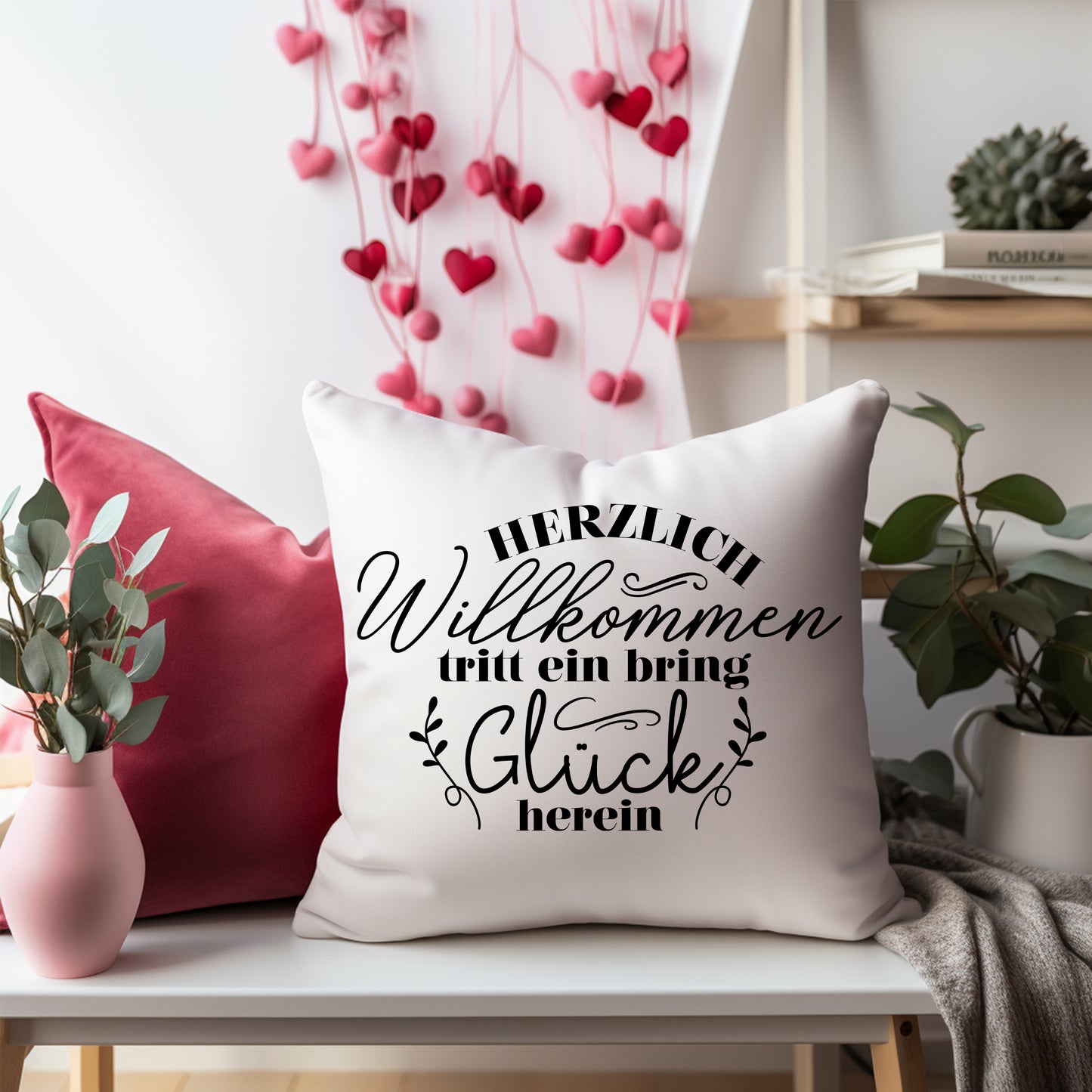 Kissen Herzlich Willkommen tritt ein bring Glück herein