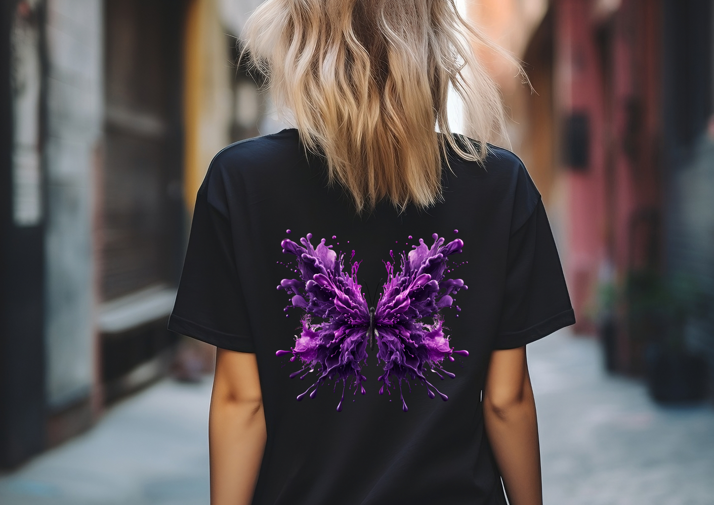 Frauen T-Shirt Backprint / Rückendruck Rauchender Schmetterling Motiv #1