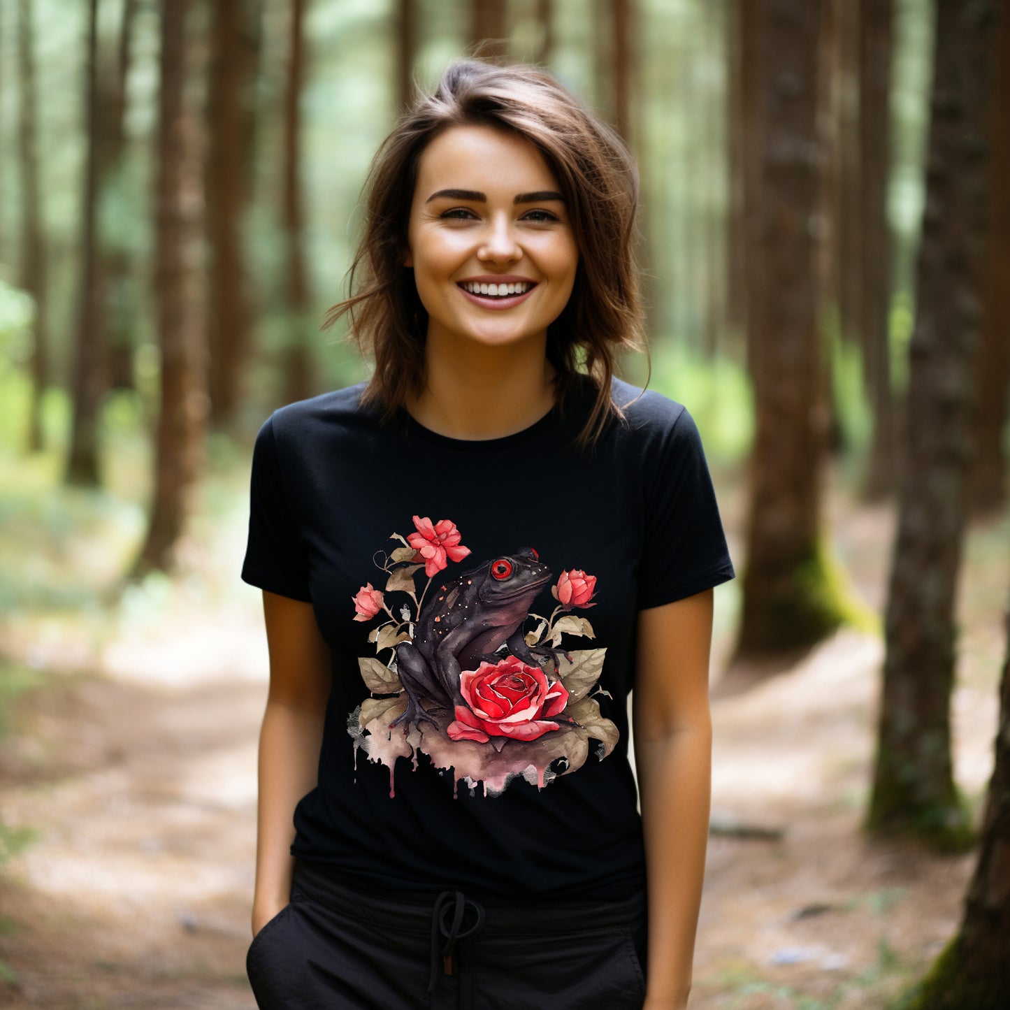 Frauen T-Shirt Aquarell Gothic Frosch