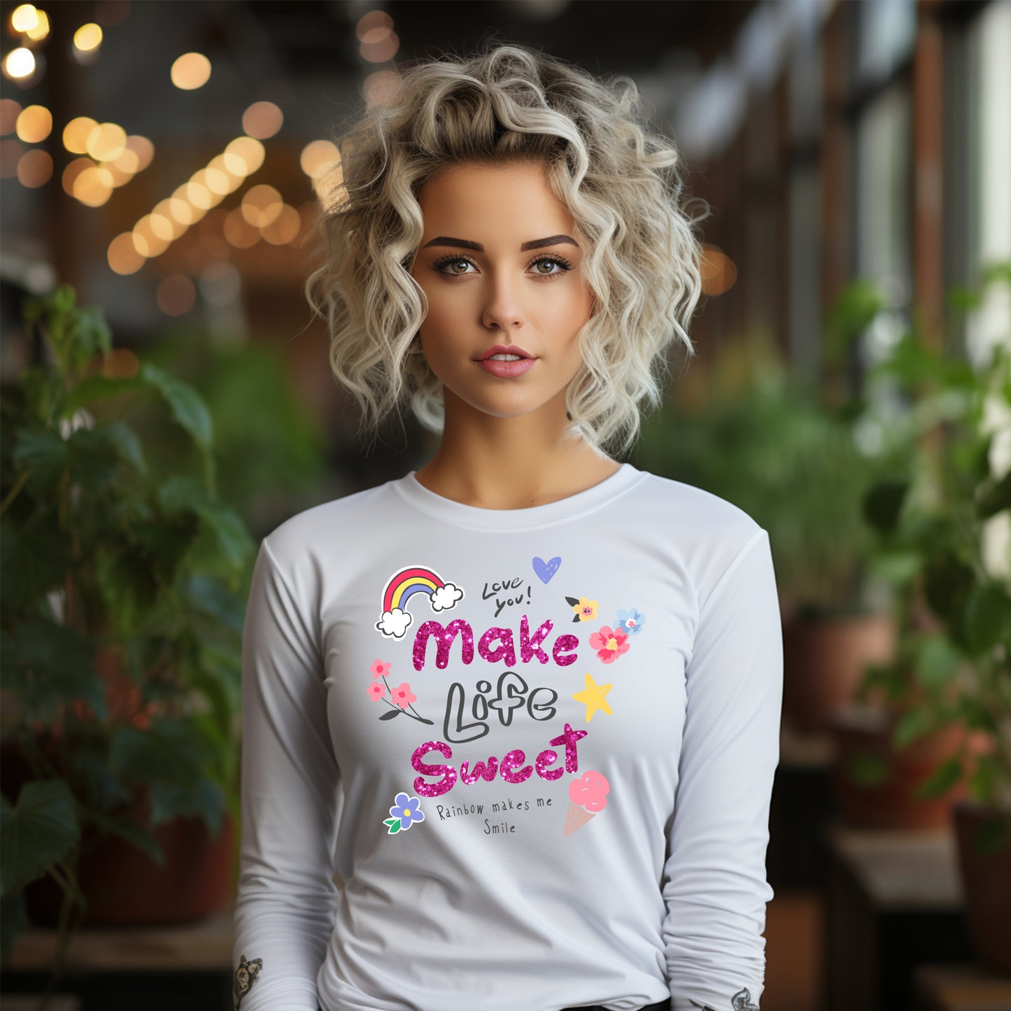 Damen Longsleeve make life sweet