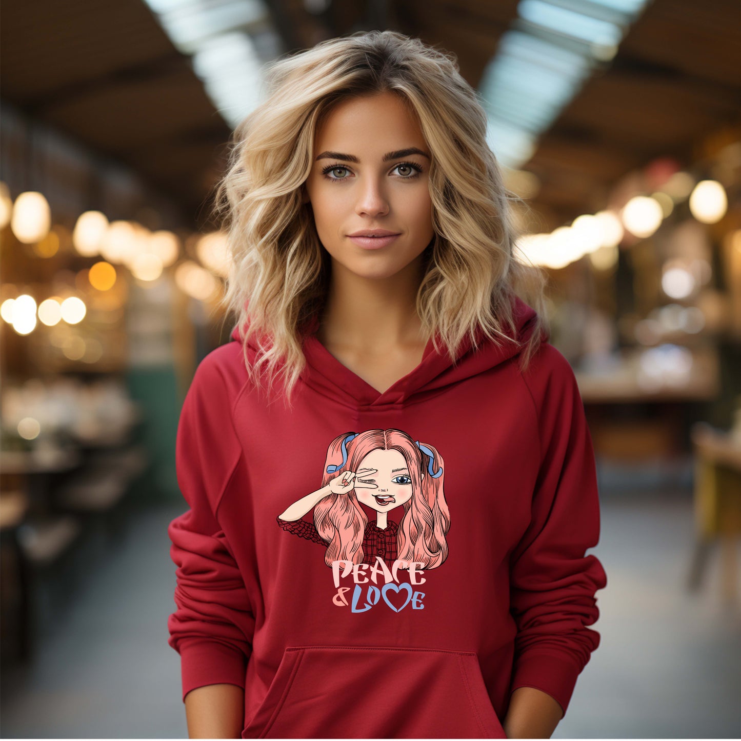 Damen Kapuzenpullover Peace and Love