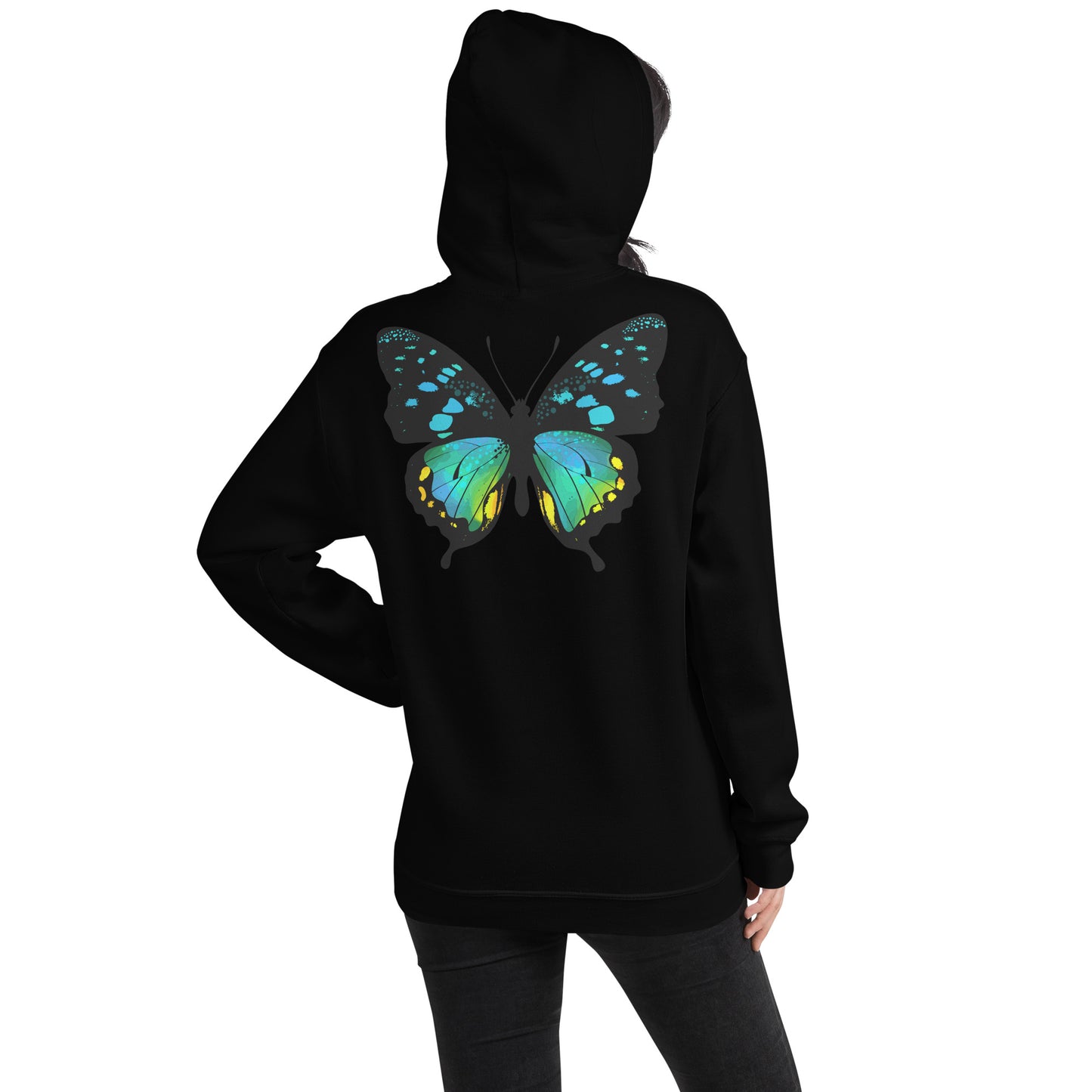 Damen Kaputzenpullover Backprint / Rückenprint Schmetterling
