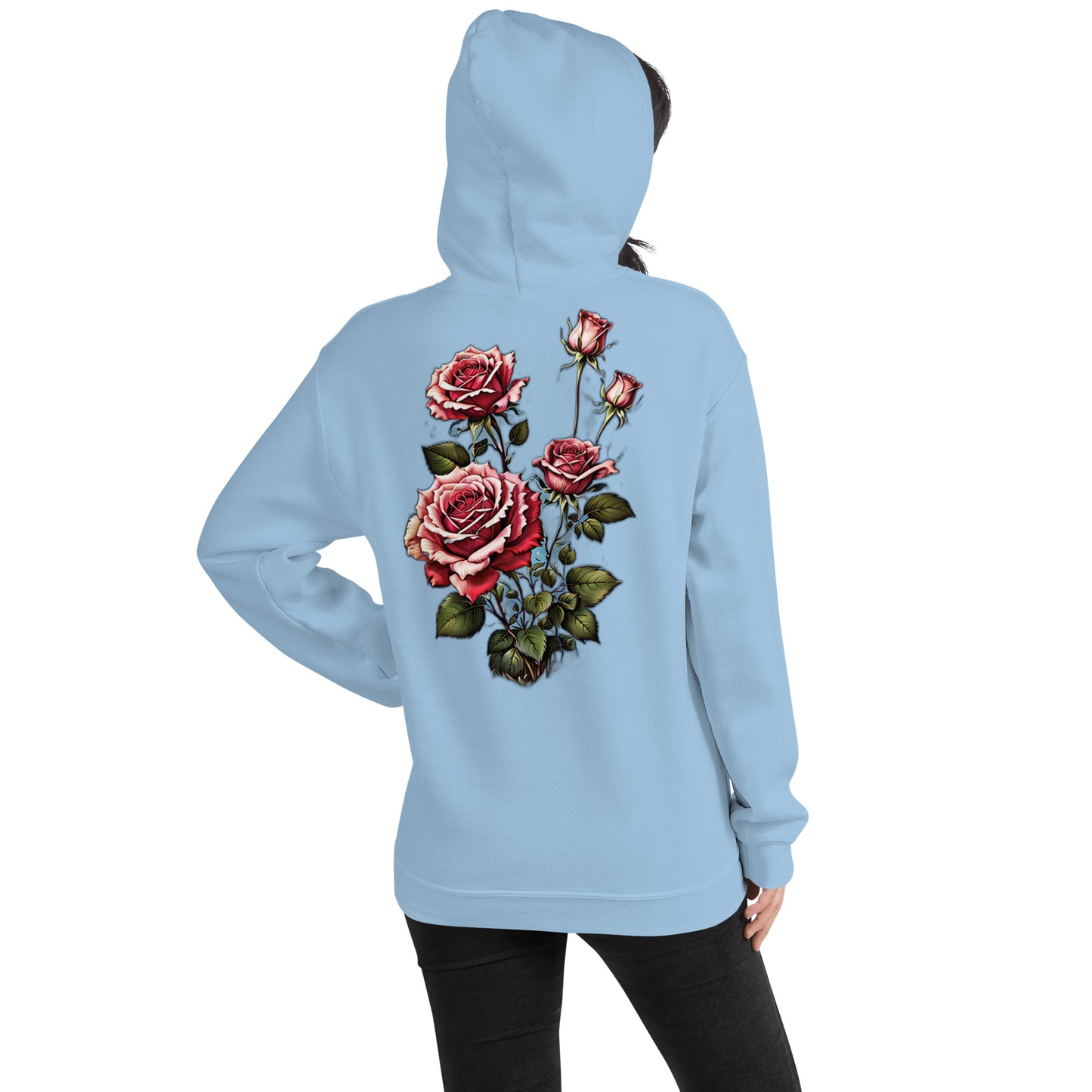 Damen Kaputzenpullover Backprint / Rückenprint Rosen