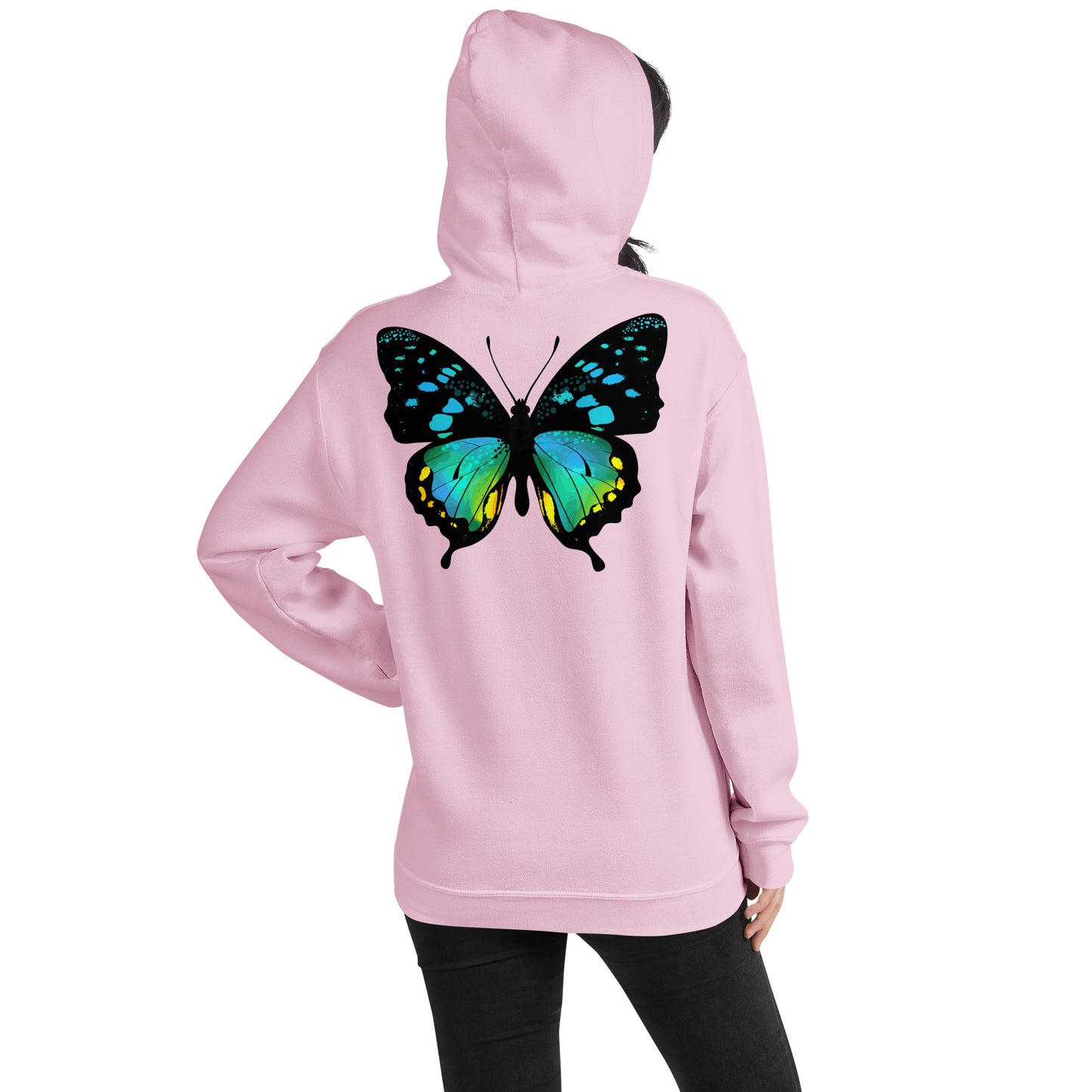 Damen Kaputzenpullover Backprint / Rückenprint Schmetterling