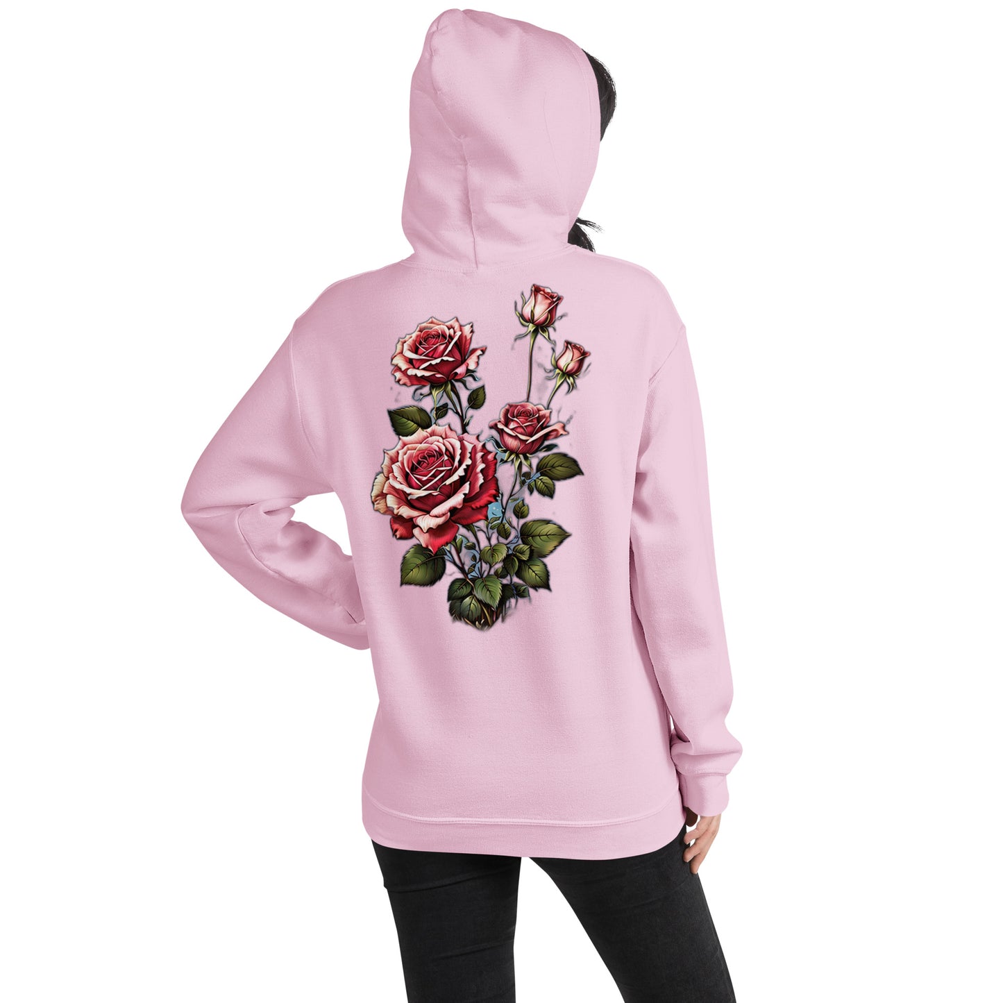 Damen Kaputzenpullover Backprint / Rückenprint Rosen