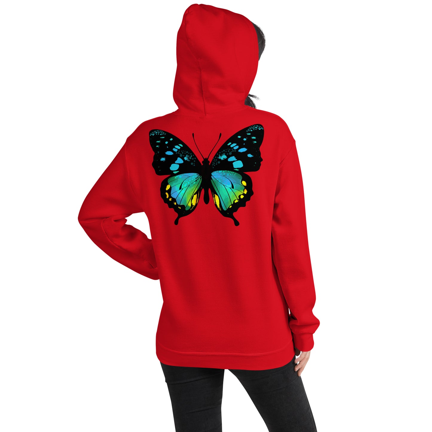 Damen Kaputzenpullover Backprint / Rückenprint Schmetterling