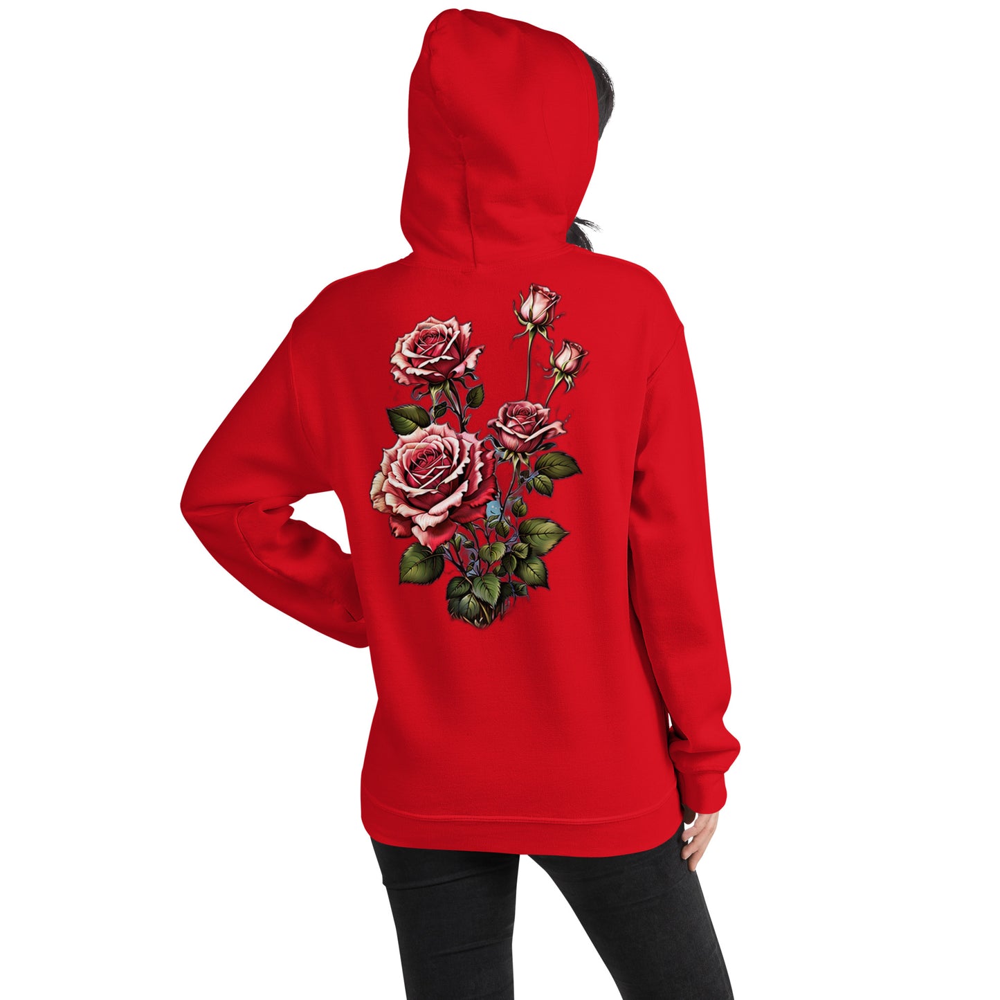Damen Kaputzenpullover Backprint / Rückenprint Rosen