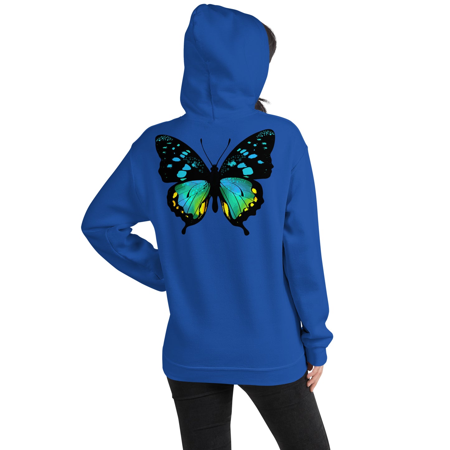 Damen Kaputzenpullover Backprint / Rückenprint Schmetterling