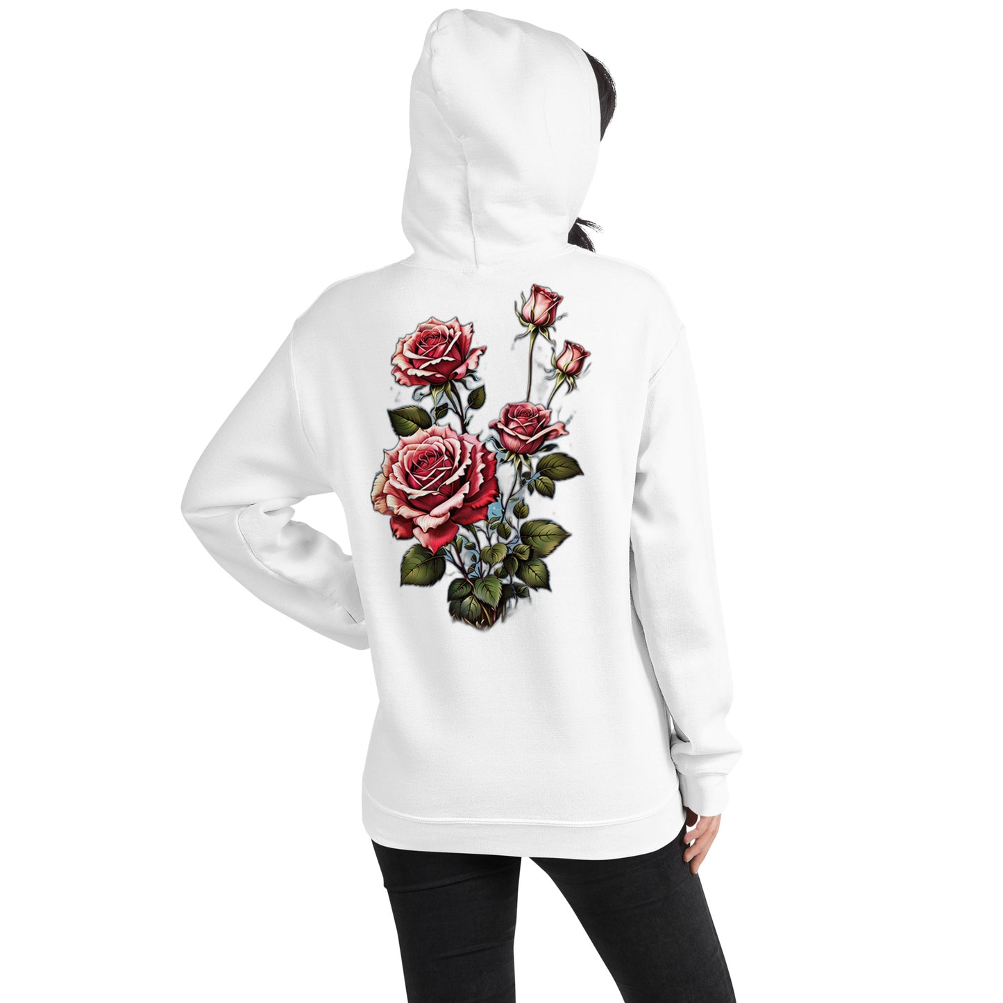 Damen Kaputzenpullover Backprint / Rückenprint Rosen