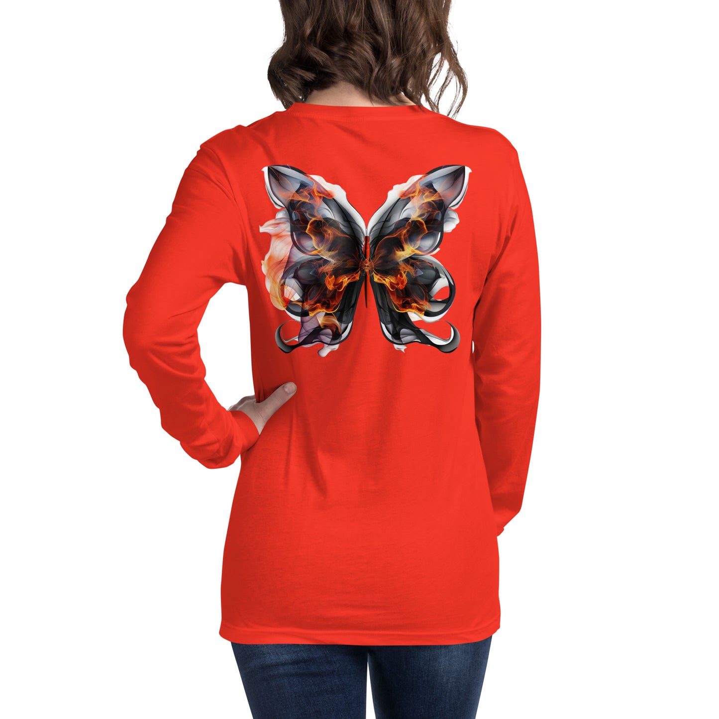 Damen Longsleeve Backprint / Rückenprint Schmetterling Motiv #1