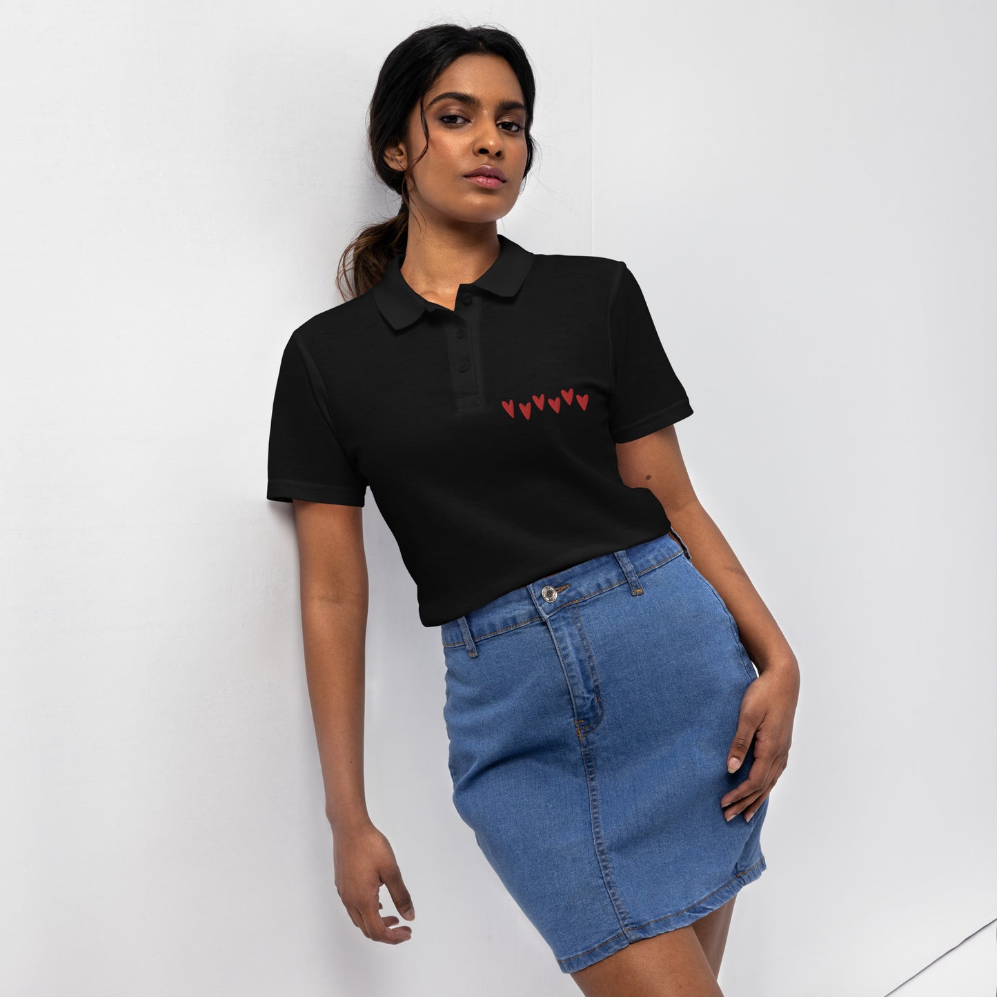 hearts schwarzes Poloshirt für Damen
