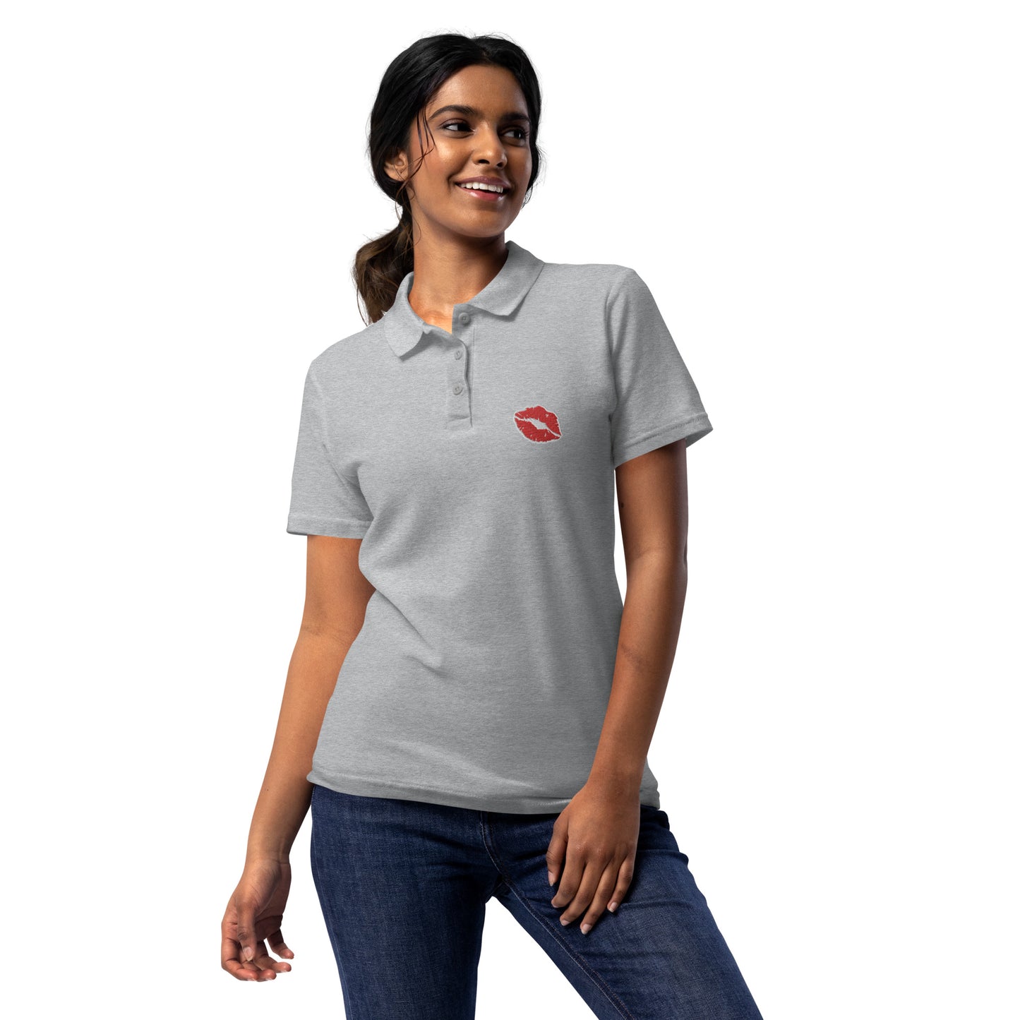 lips graues Poloshirt für Damen