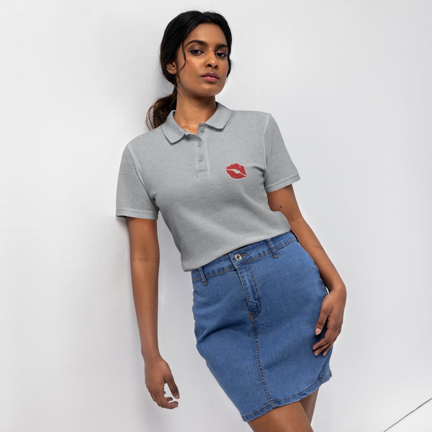 lips graues Poloshirt für Damen