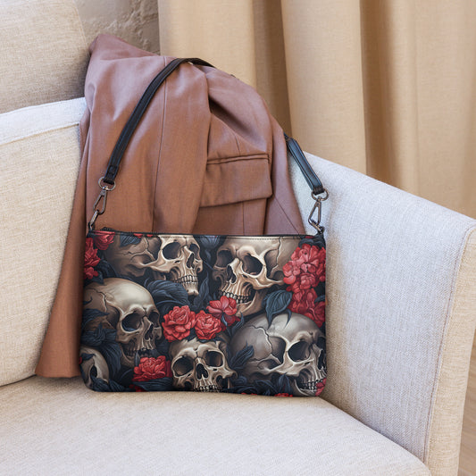 Umhängetasche Schädel und Blumen Motiv 1
