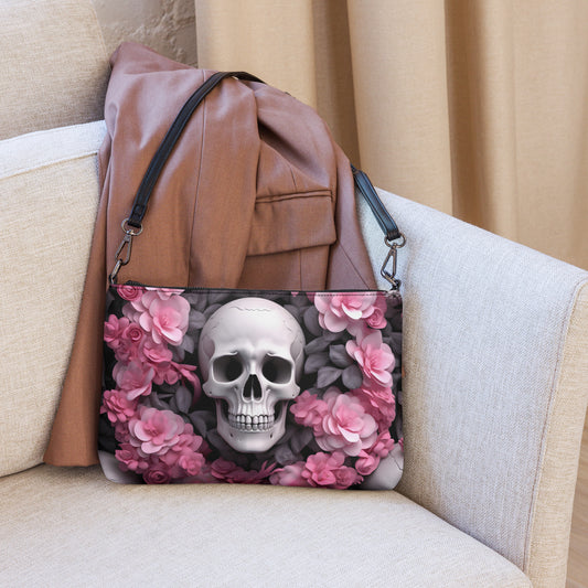 Umhängetasche Schädel und Blumen Motiv 2