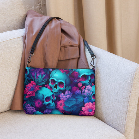 Umhängetasche Schädel und Blumen Motiv 3