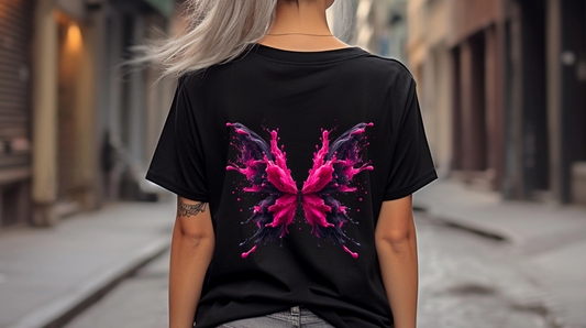 Frauen T-Shirt Backprint / Rückendruck Rauchender Schmetterling Motiv #10