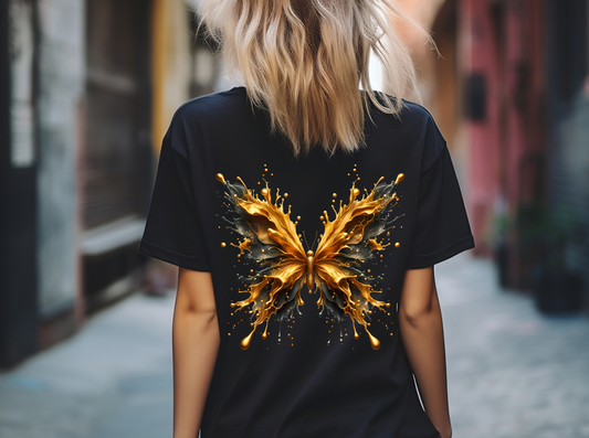 Frauen T-Shirt Backprint / Rückendruck Rauchender Schmetterling Motiv #11