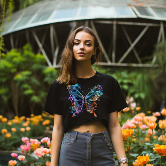 bauchfreies Damen-Top Schmetterling Motiv #11
