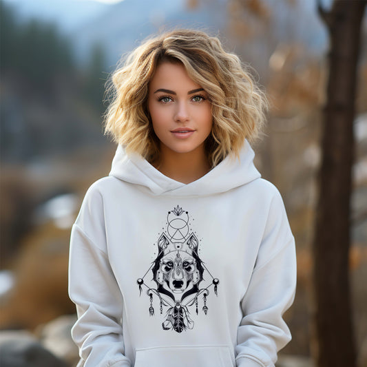 Damen Kapuzenpullover Wolf