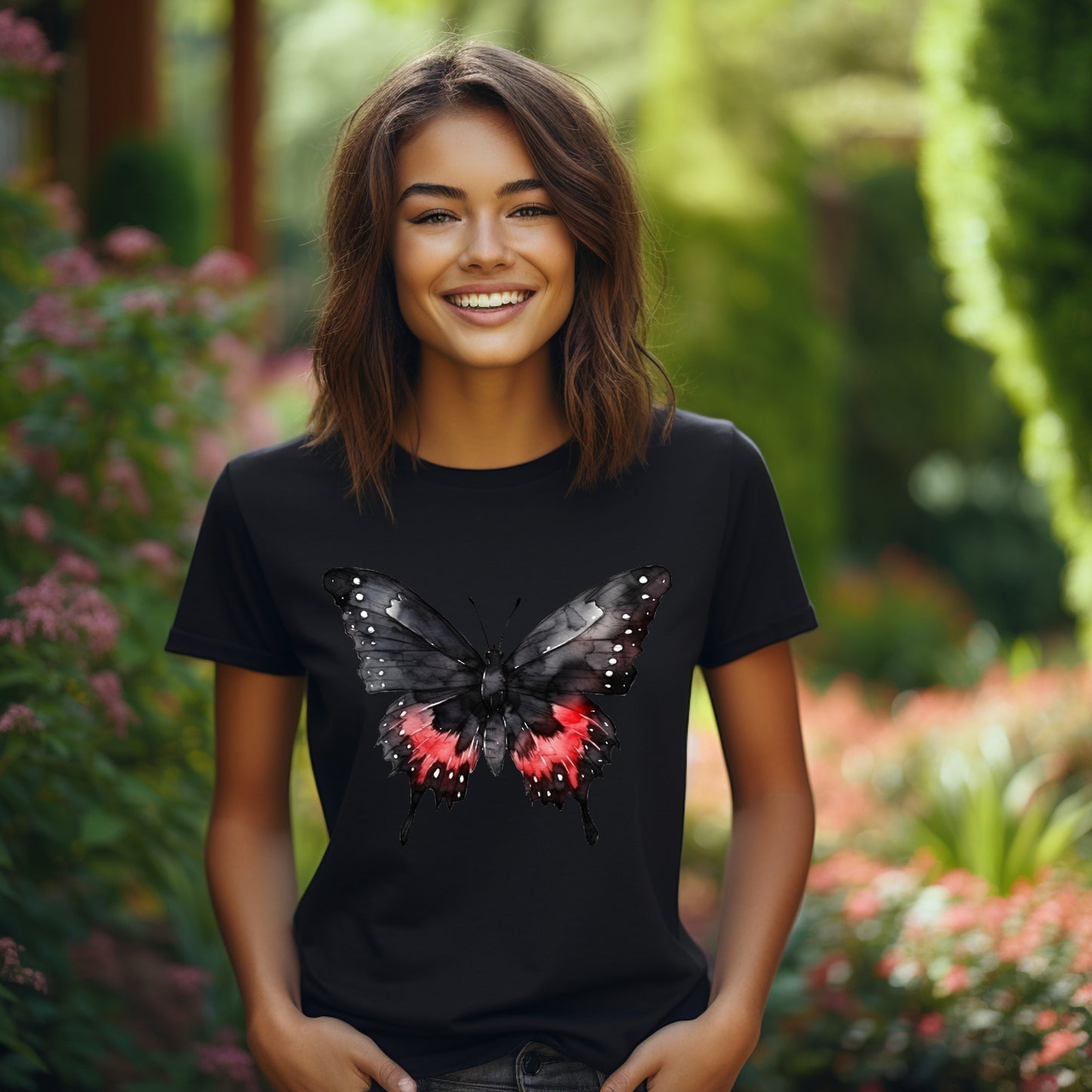 Frauen T-Shirt Aquarell Gothic Schmetterling