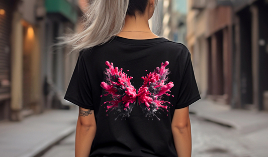 Frauen T-Shirt Backprint / Rückendruck Rauchender Schmetterling Motiv #12