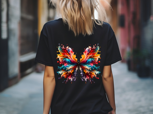 Frauen T-Shirt Backprint / Rückendruck Rauchender Schmetterling Motiv #13