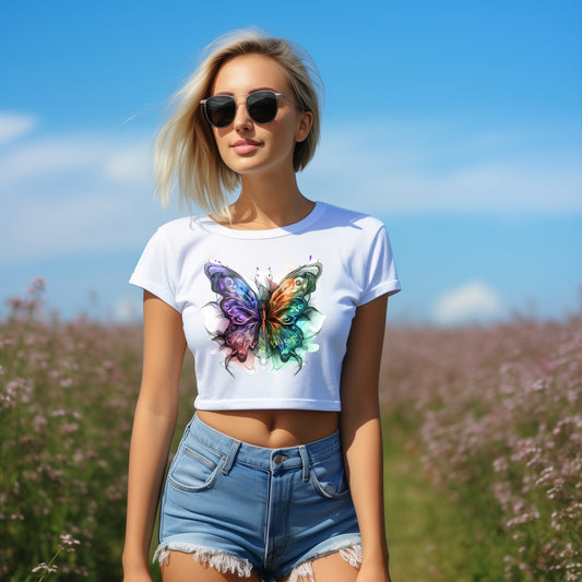 bauchfreies Damen-Top Schmetterling Motiv #13