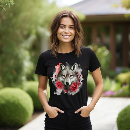 Frauen T-Shirt Aquarell Gothic Wolf