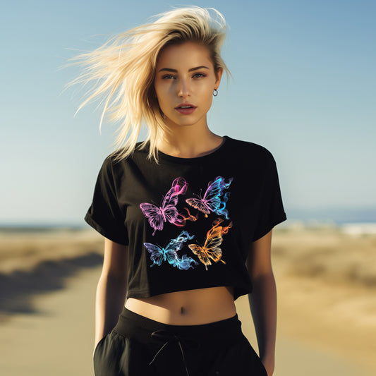 bauchfreies Damen-Top Schmetterling Motiv #16
