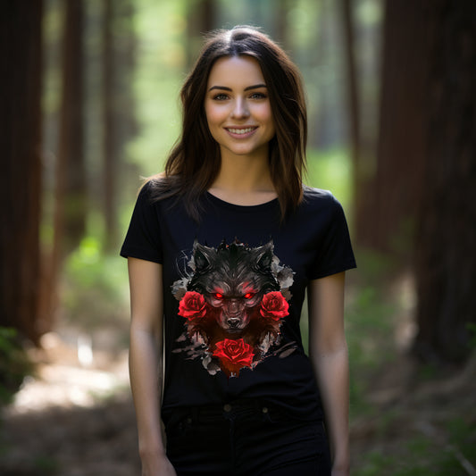 Frauen T-Shirt Aquarell Gothic dunkler Wolf