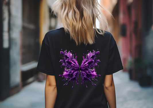Frauen T-Shirt Backprint / Rückendruck Rauchender Schmetterling Motiv #1