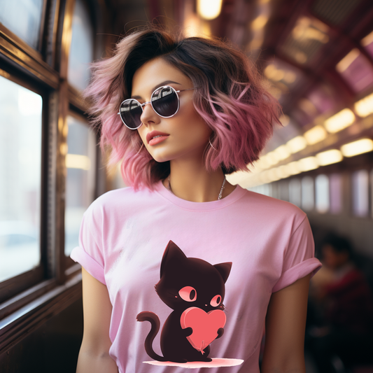 Damen T-Shirt Valentinstag Katze