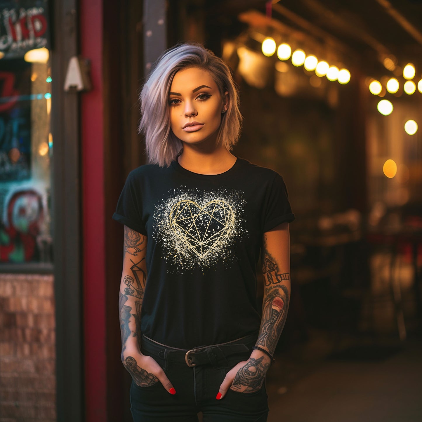 Damen T-Shirt goldenes Herz