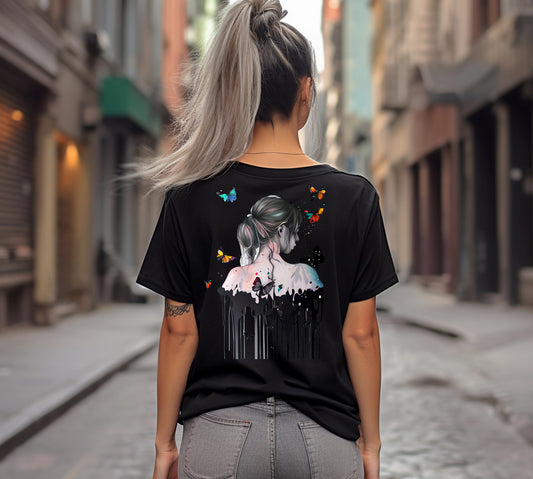 Frauen T-Shirt Schmetterlinge Backprint / Rückseite