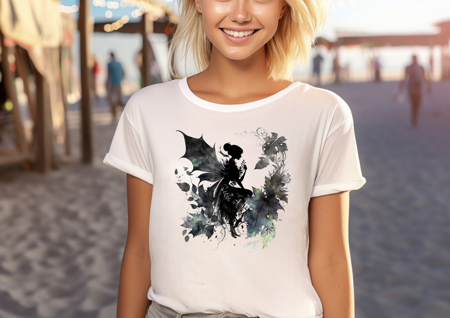 Damen T-Shirt dunkle Fee Motiv #1