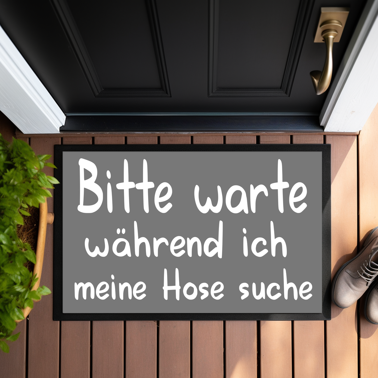 Fußmatte Bitte warte, während ich meine Hose suche ( Anthrazit mit weißer Schrift)