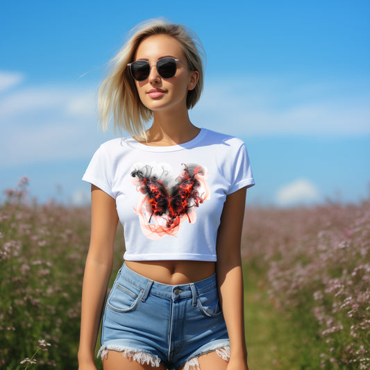bauchfreies Damen-Top Schmetterling Motiv #2