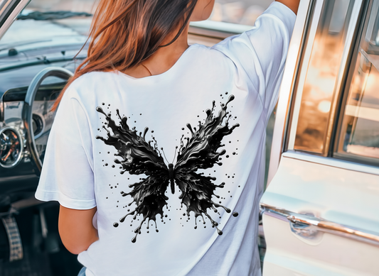 Frauen T-Shirt Backprint / Rückendruck Rauchender Schmetterling Motiv #2