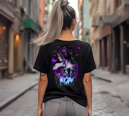 Frauen T-Shirt Schmetterlinge Backprint / Rückseite