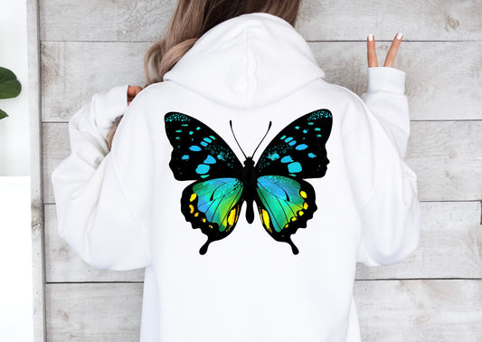 Damen Kaputzenpullover Backprint / Rückenprint Schmetterling