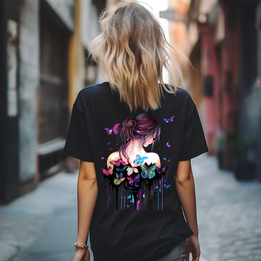 Frauen T-Shirt Schmetterlinge Backprint / Rückseite