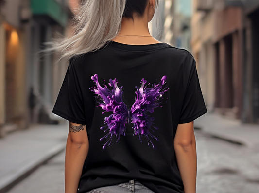 Frauen T-Shirt Backprint / Rückendruck Rauchender Schmetterling Motiv #3