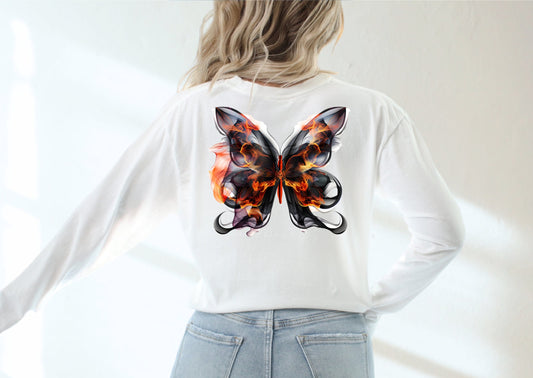 Damen Longsleeve Backprint / Rückenprint Schmetterling Motiv #1
