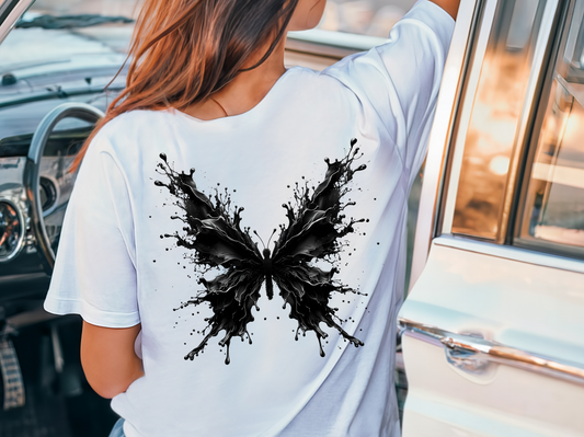 Frauen T-Shirt Backprint / Rückendruck Rauchender Schmetterling Motiv #4