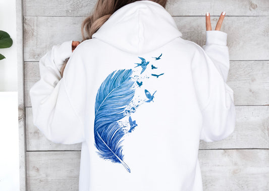 Damen Kaputzenpullover Backprint / Rückenprint Feder