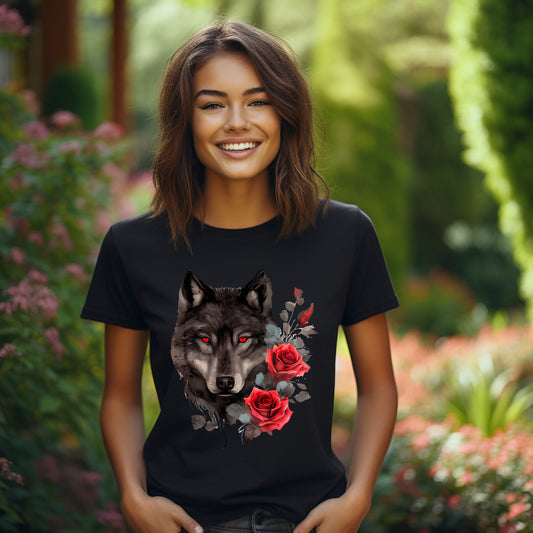 Frauen T-Shirt Aquarell Gothic Wolf Motiv #2