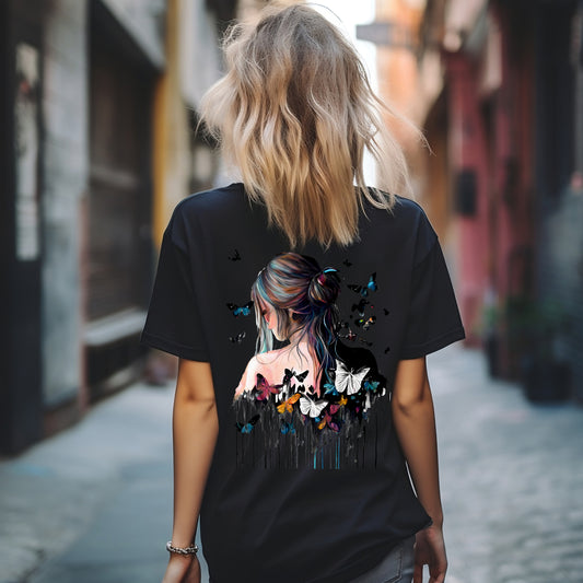 Frauen T-Shirt Schmetterlinge Backprint / Rückseite